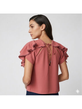 C/MEO Collective Rosewood Gossamer Ruffle Sleeve Top - Small